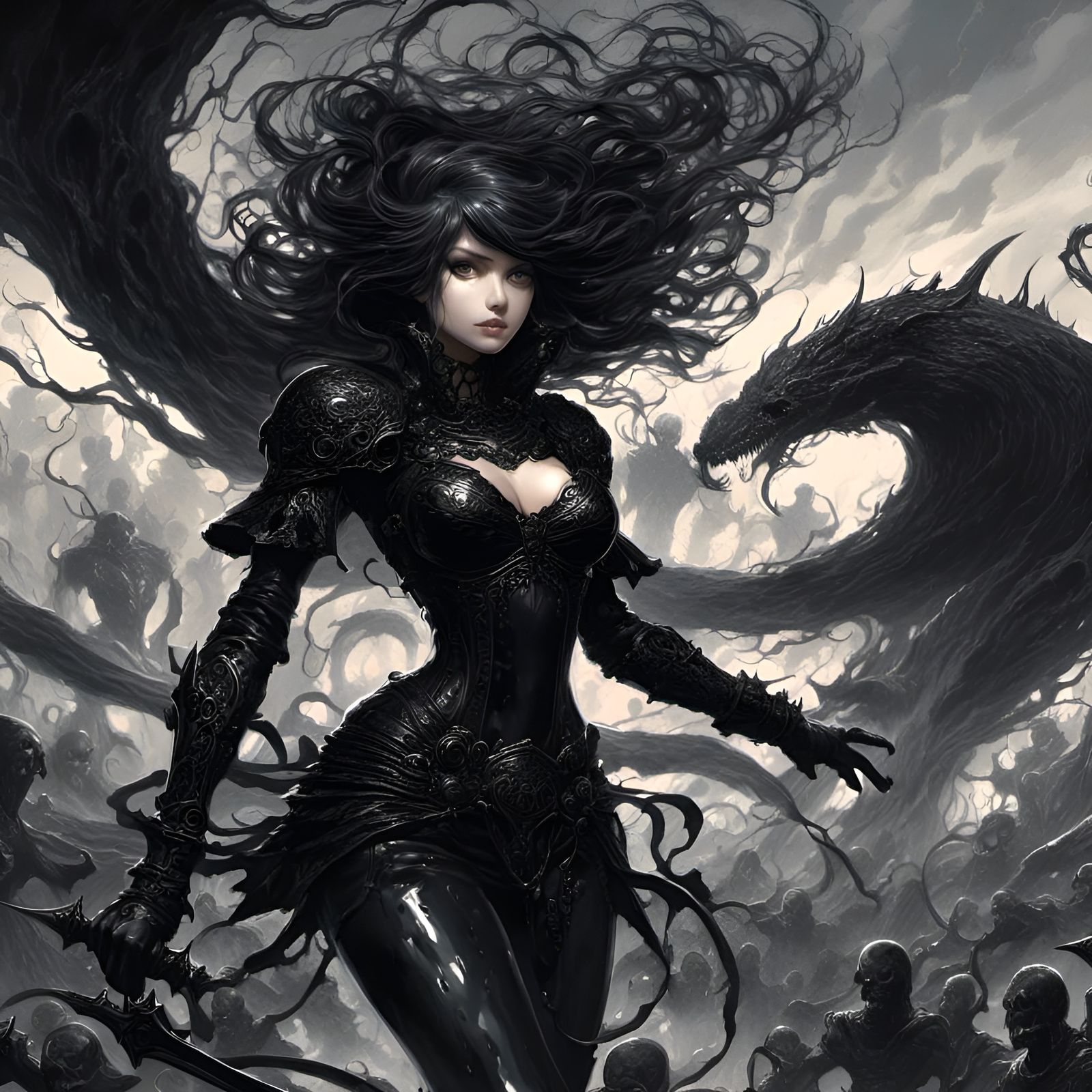 Anime Slime Monster Girl in Graveyard Digital Art