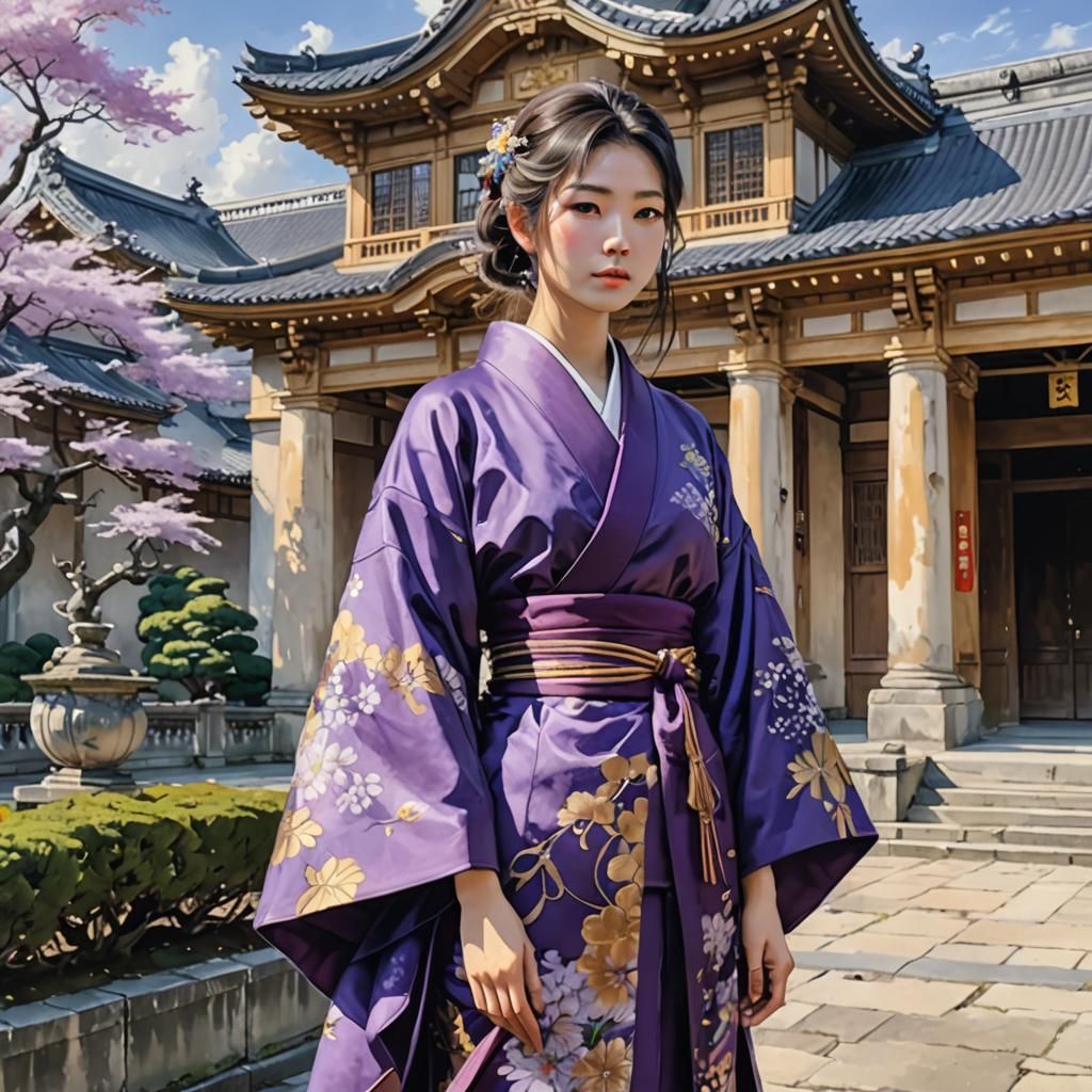 Japanese Girl in Kimono, Yoshitaka Amano Style