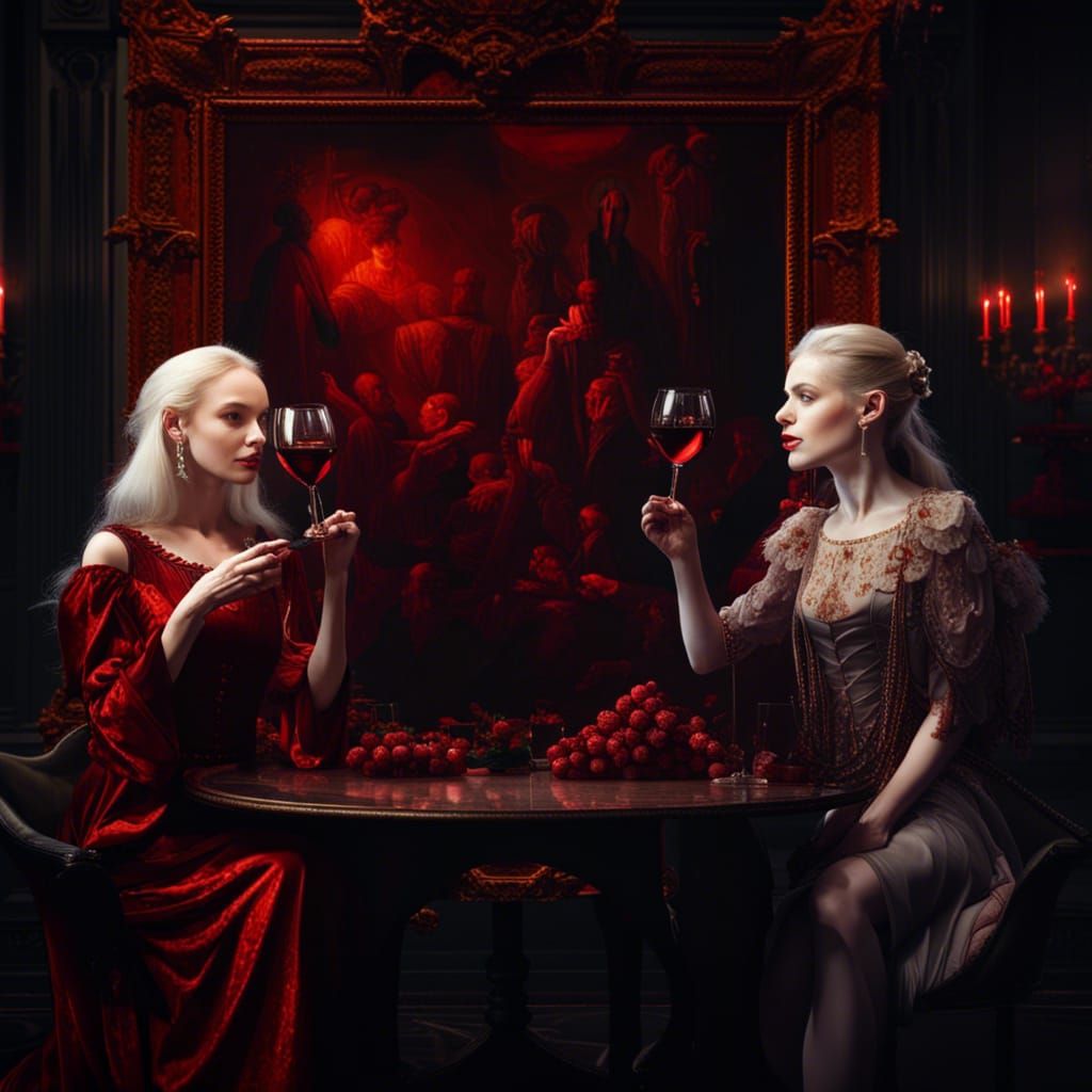 Gothic Museum Socialites in Red Illumination