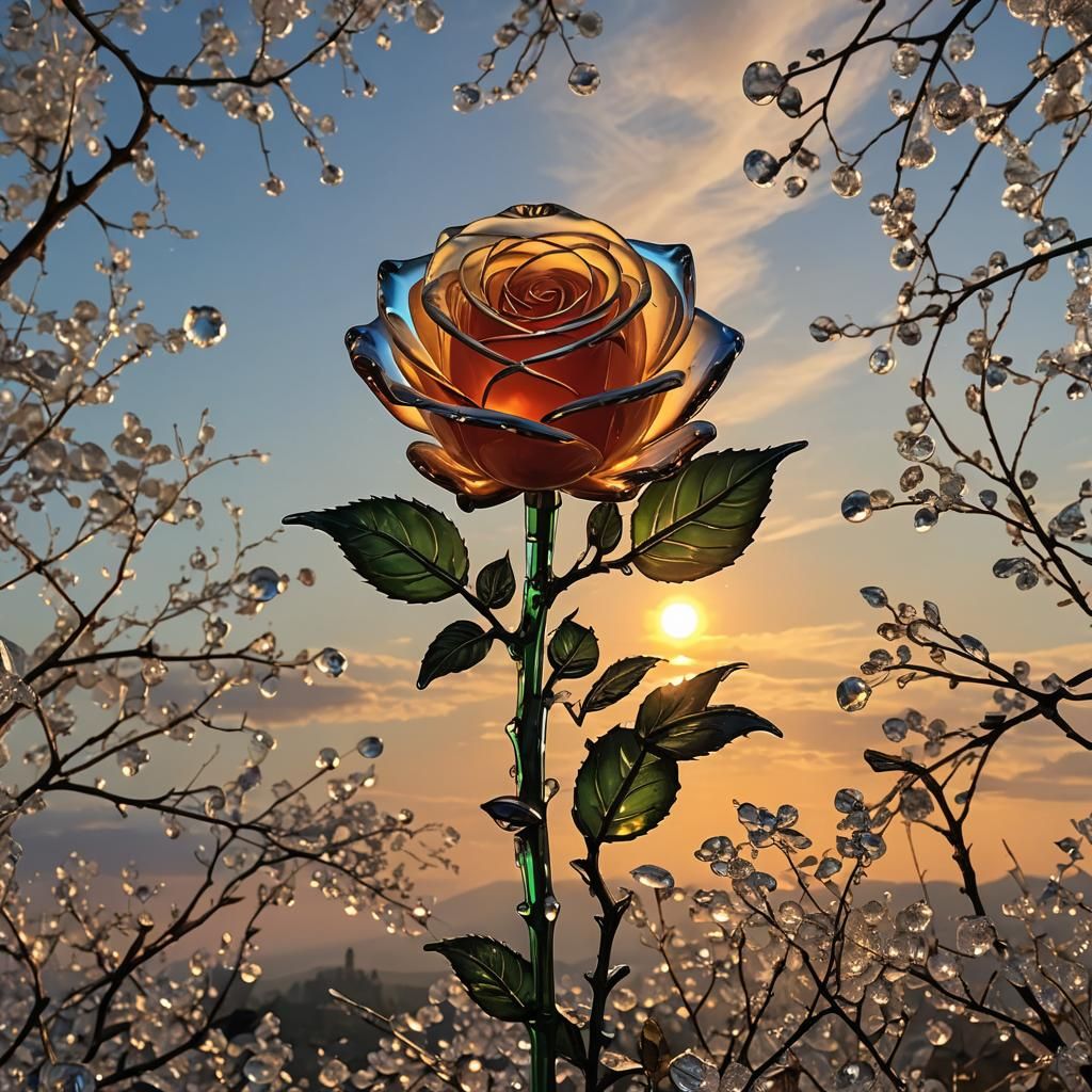 Glass Crystal Rose at Sunset