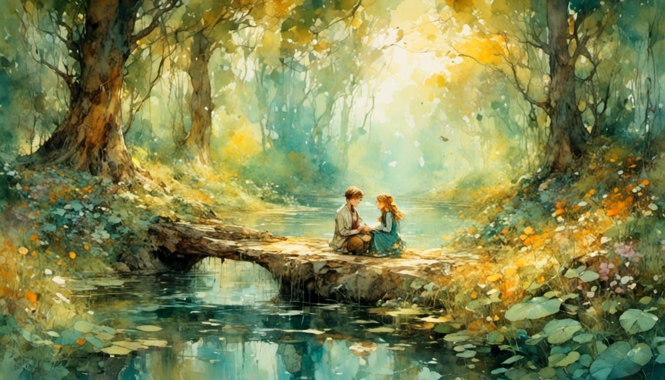 Romantic Embrace in Impressionist Gouache Style