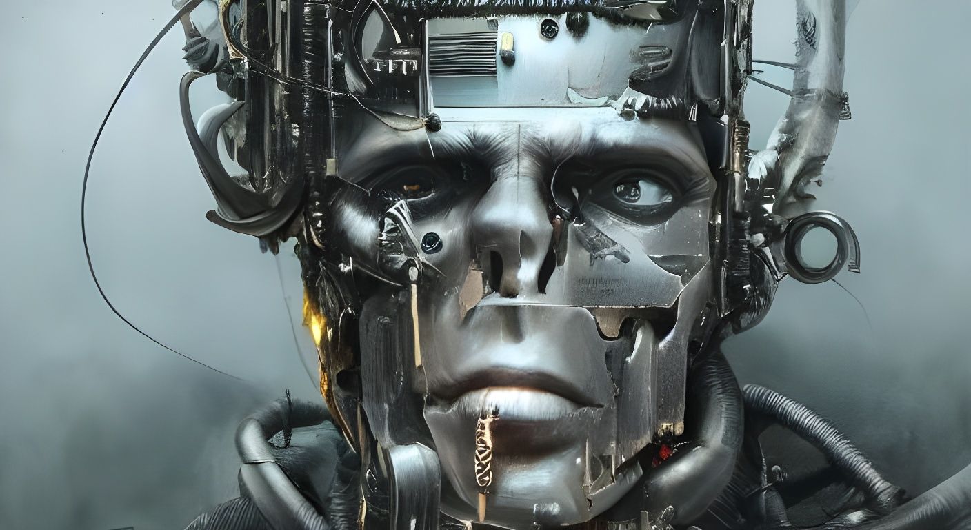 Cyborg Frankenstein Portrait in Gustave Doré Style
