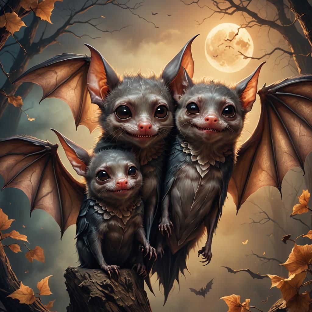 Whispering Lovers with Vampire Bat in Fantasy Art
