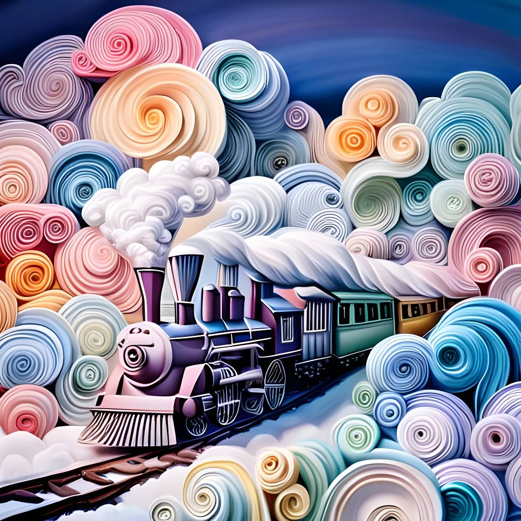 Intricate Papercrafted Train in Pastel Clouds