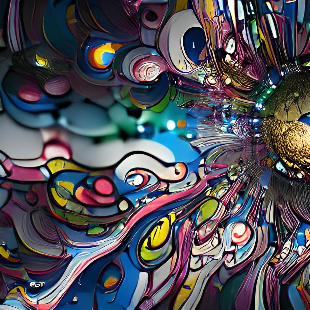 Iridescent Cosmic Garden in Takashi Murakami Style