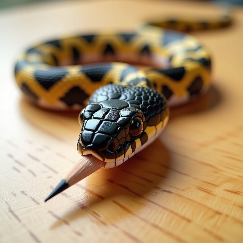 Pencil Snake Moving Like Reptile on Table