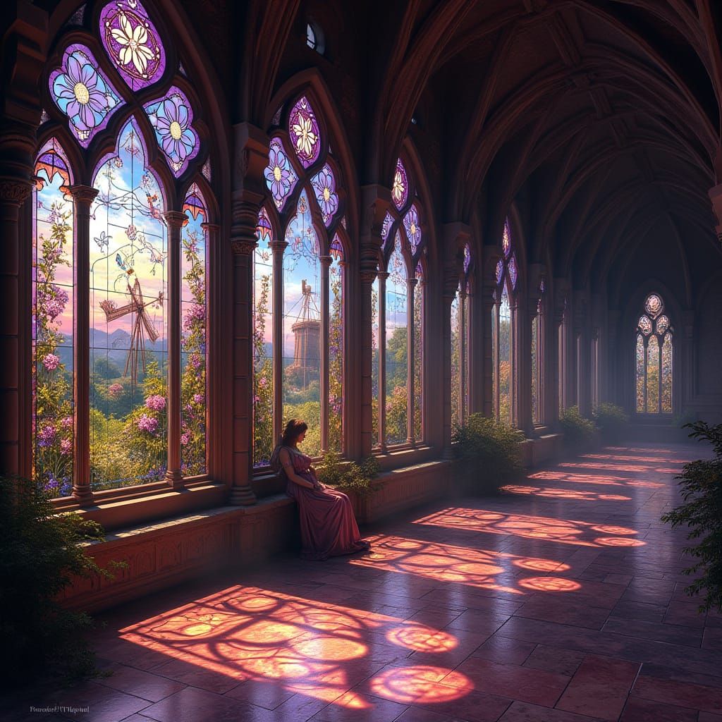 Ethereal Medieval Castle Interior in Vibrant Art Nouveau Sty...