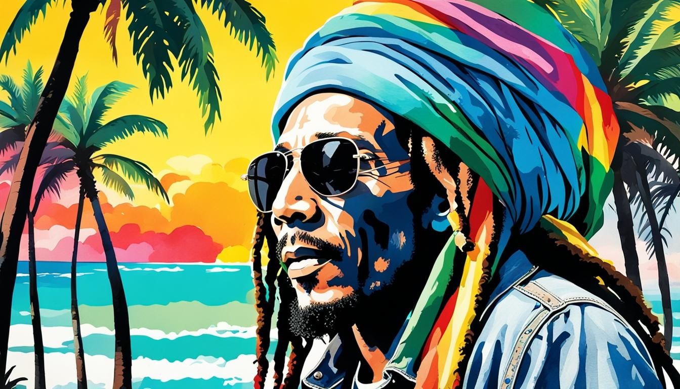 Bob Marley Portrait in Pop Art Watercolor Style