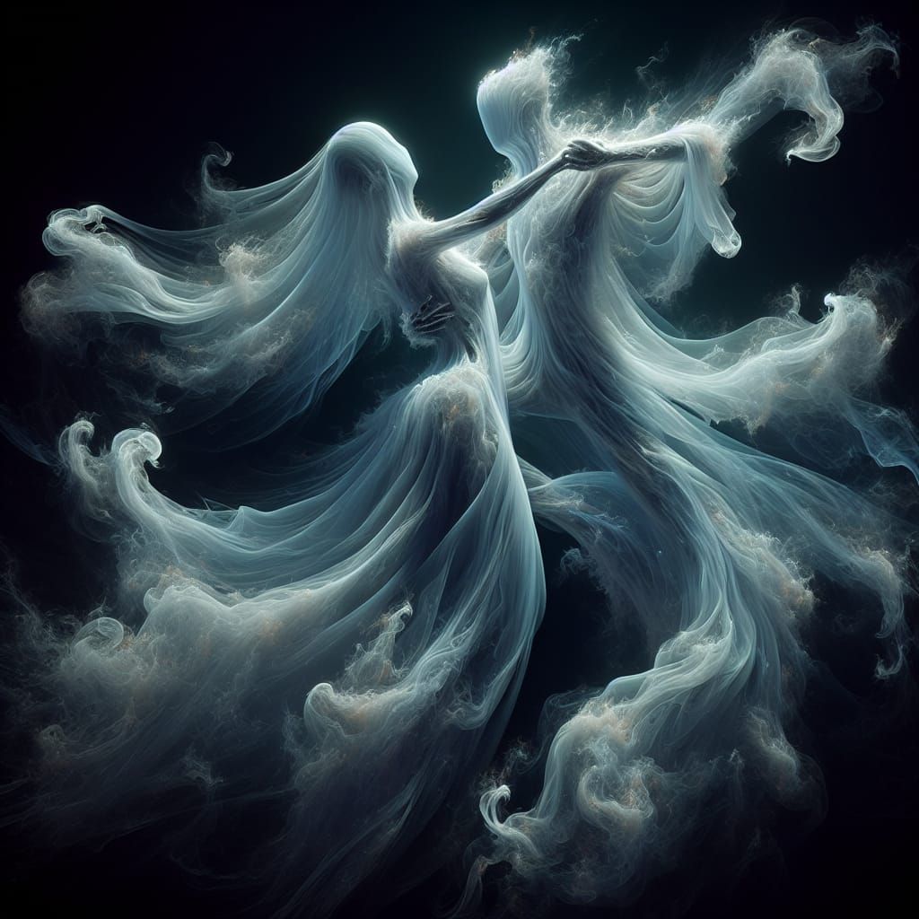 Ethereal Ghosts Tangoing in Moonlight, CGI Rendering