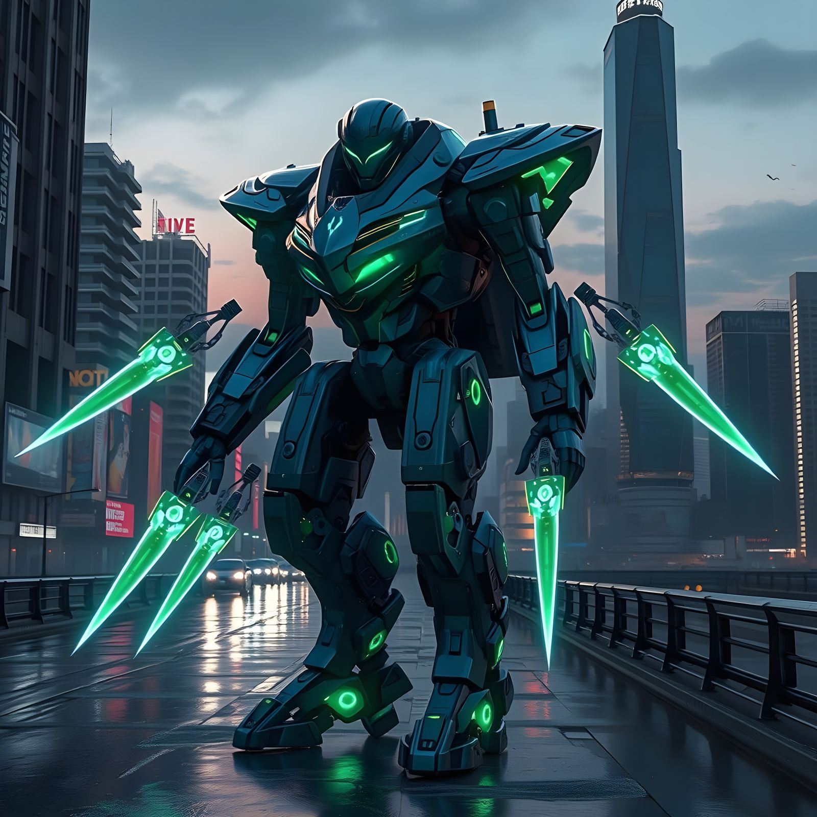 Sleek Mech with Energy Knives in 3D Rendering
