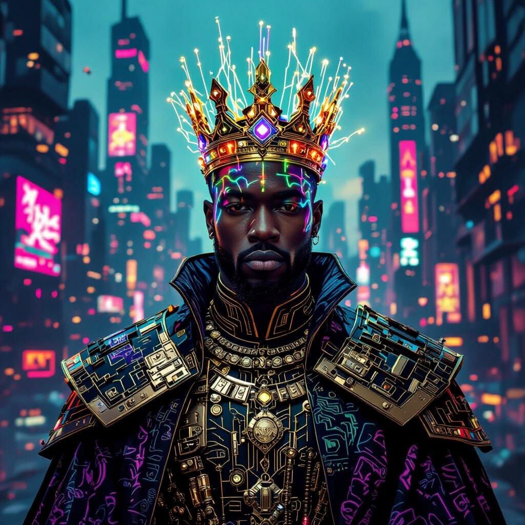 Cyberpunk Prince with Neon Tattoos