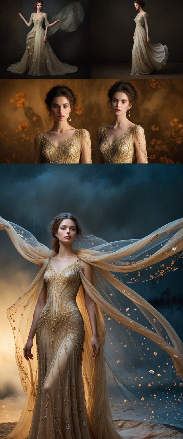 Ethereal Evening Gown in Realistic Golden Age Style