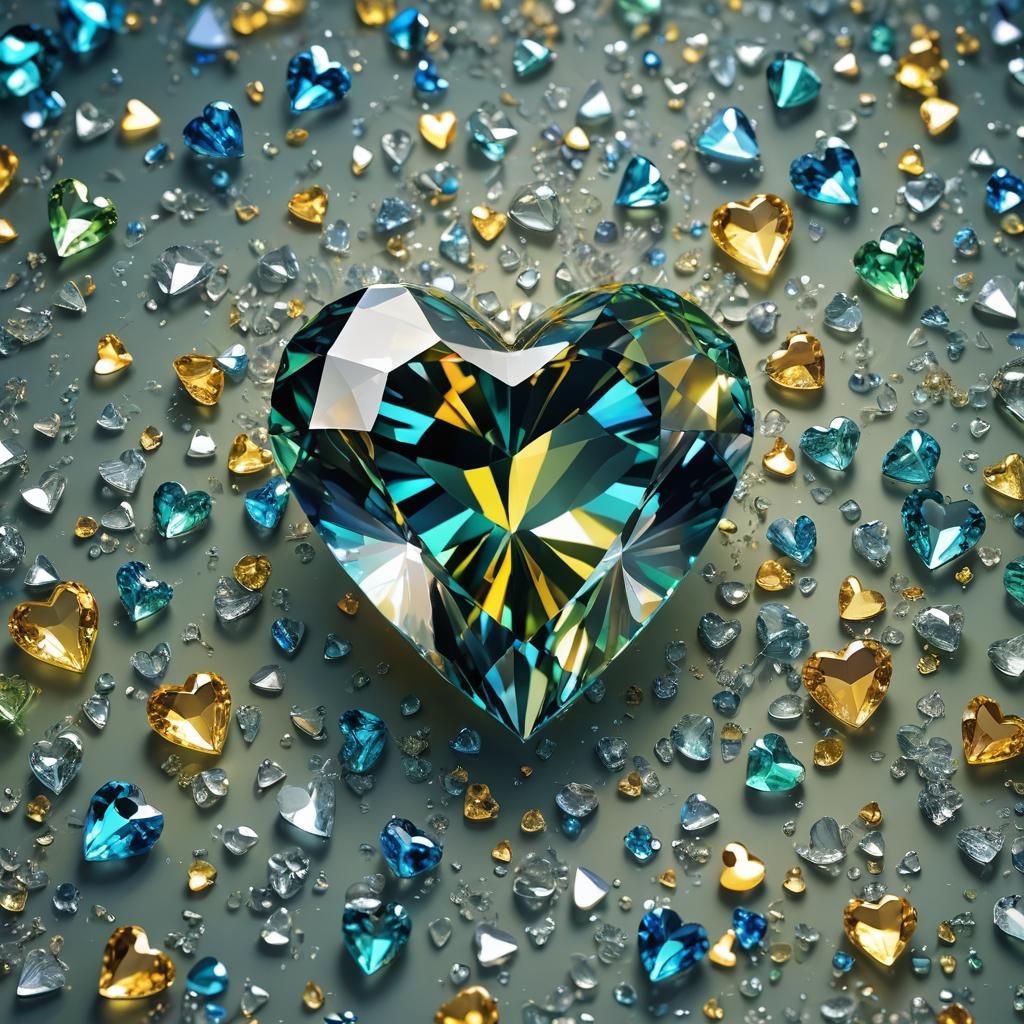 Vibrant Heart-Shaped Diamond in Digital Art