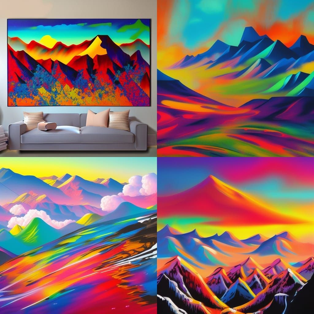Colorful Sunrise Over Mountains in Graffiti Style