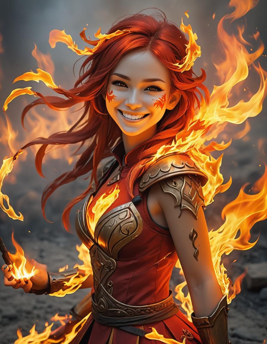 Smiling Fire Girl Creates Magical Scene