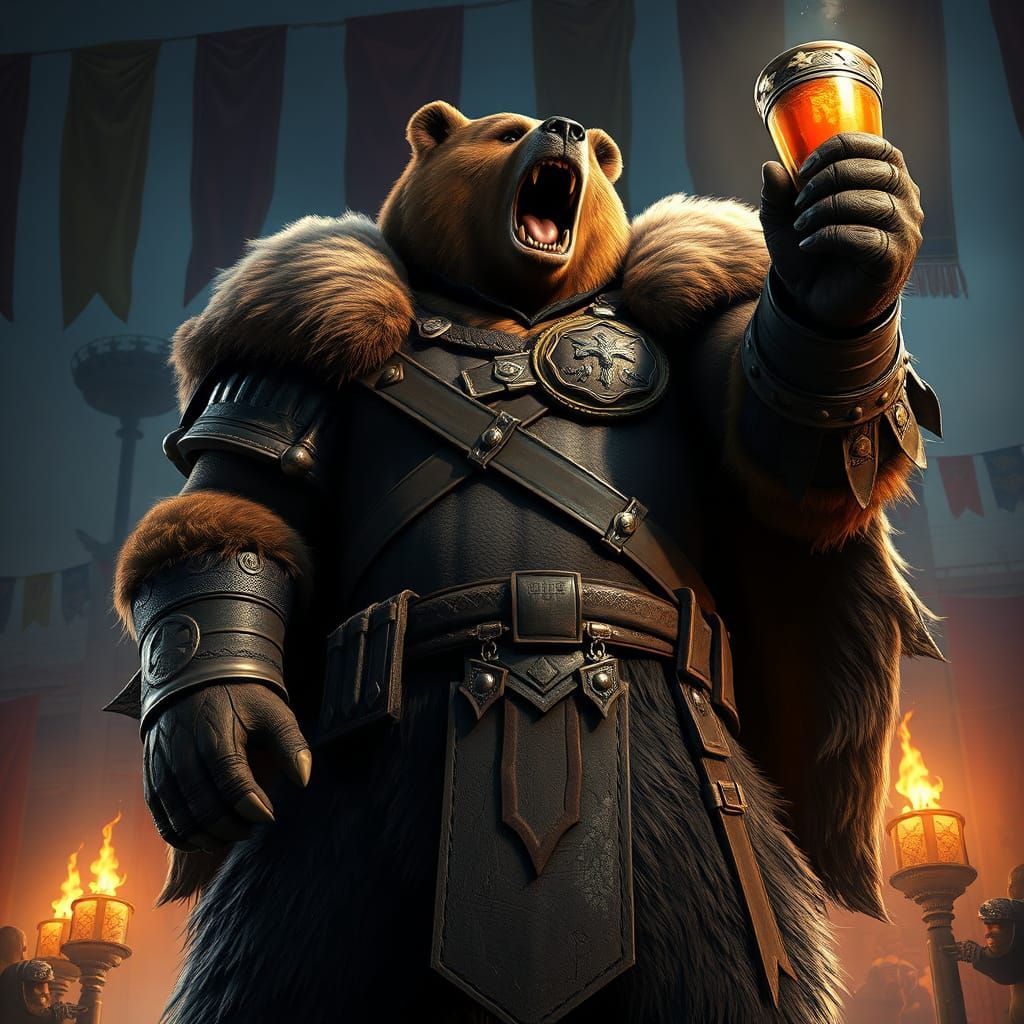 Victorious Bear in Medieval Fantasy Armor