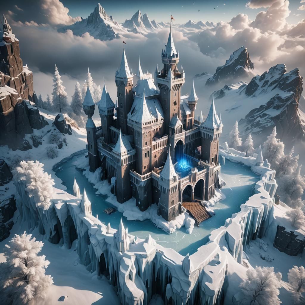 Ice Castle in the Clouds: 3D Digital Art