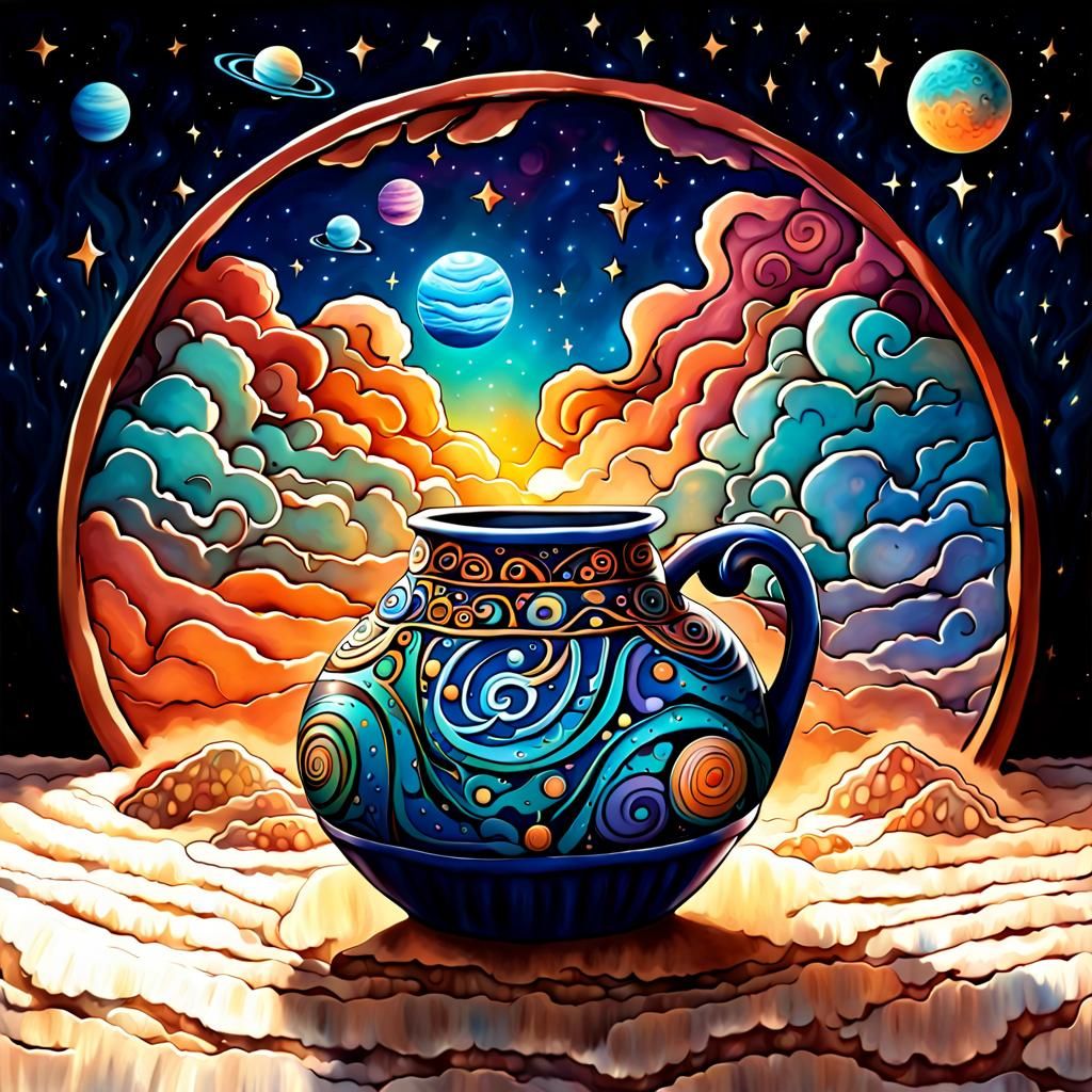 Planetary Pottery: Sci-Fi Carvings Under Sunset