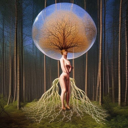 Mycelium-Human Hybrid on Stargazing Platform, Fractal Art