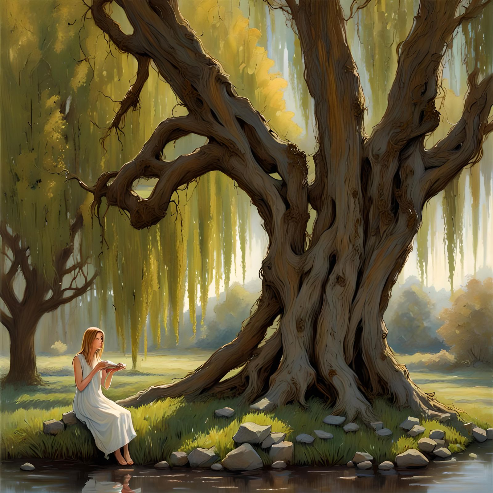 Enigmatic garden tales, willow tree,  art reference James Gu...