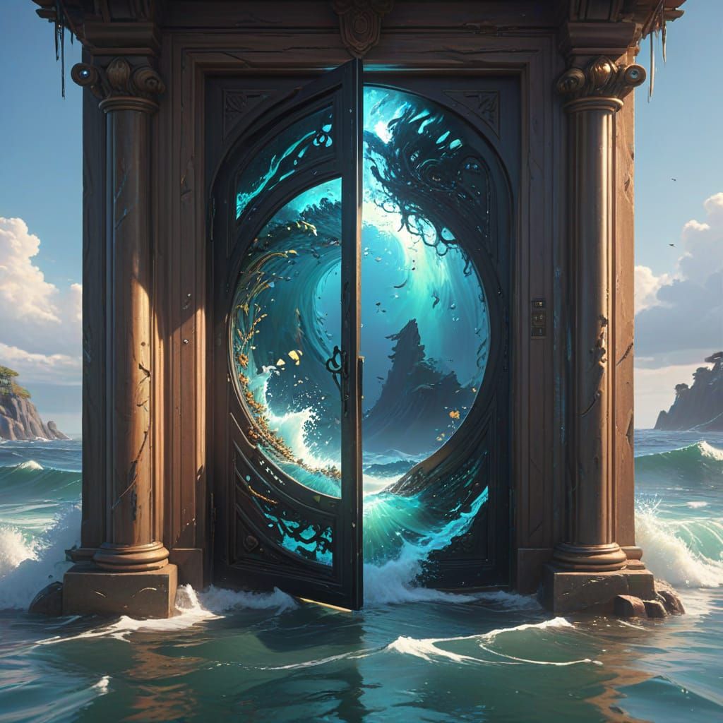 Anime Door for Rescapees in Ocean: 3D Art
