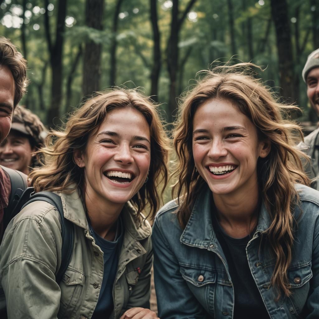 Joyful Smiles: Cinematic Close-Up of Friends