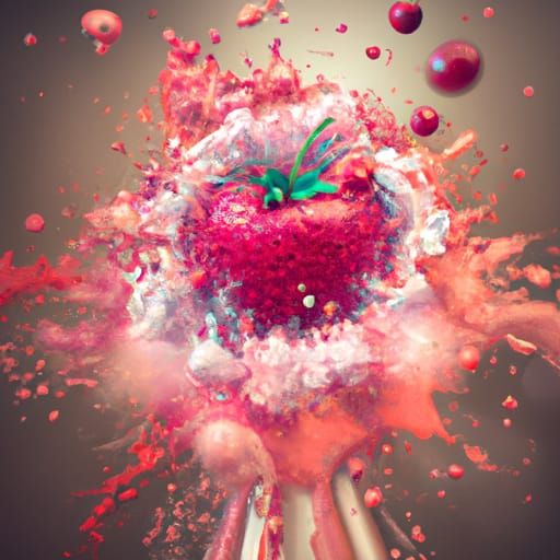 Exploding Strawberry, Cherry, and Raspberry Still Life