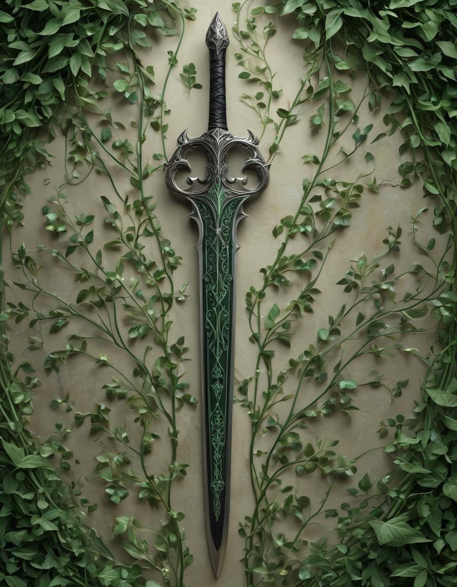 Elven Greatsword with Vine Inlay, Detailed Fantasy Art