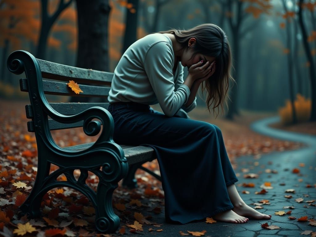 Despair on a Worn Bench: A Photorealistic Portrait of Inner ...