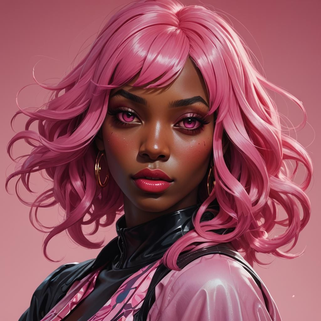 Pink Haired Girl Portrait in Hyperdetailed Style