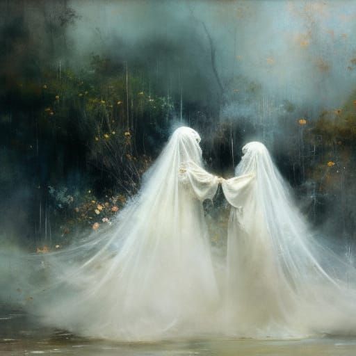 Sinister Ghosts Embrace in Dramatic Horror Painting