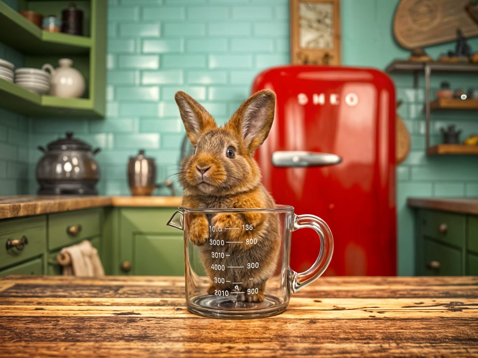 American Fuzzy Lop Rabbit in 1950s Kitchen