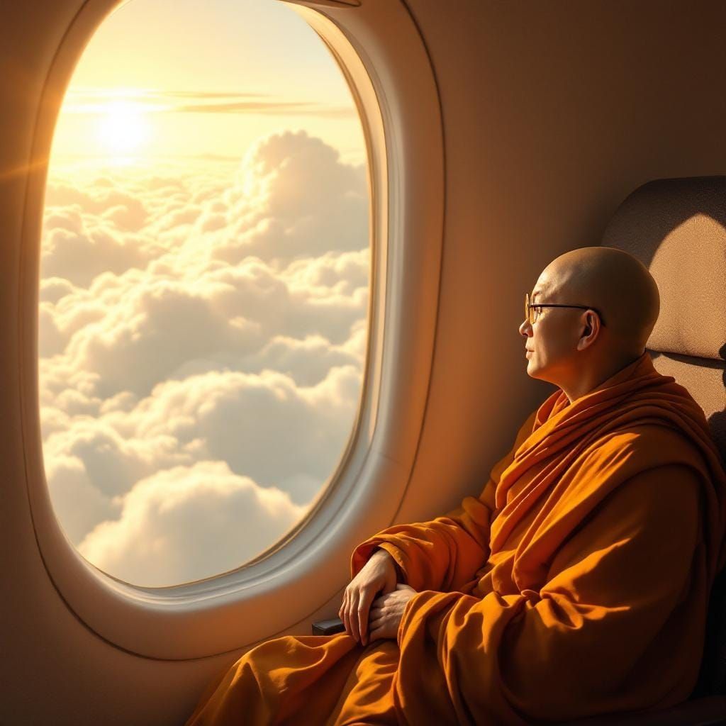 Monk Gazing at Clouds: Ethereal Dreamscape