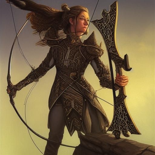 Arcane archer with a magic bow in landscape, rpg, D&D, magic arrow, Hank Dungeons and dragons, Fantasy art...