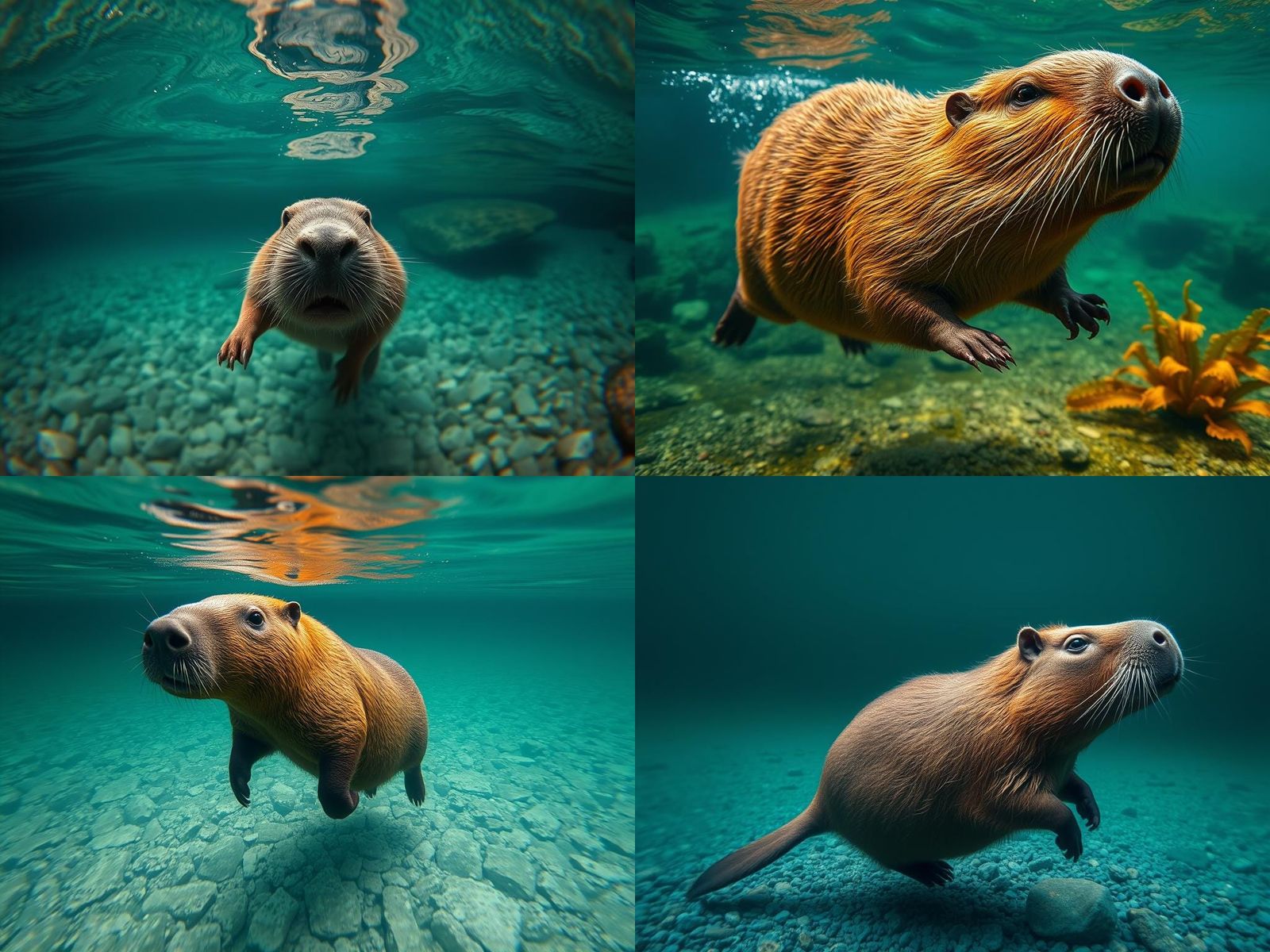 Capybara Swimming Underwater in Hyper-Realistic Style