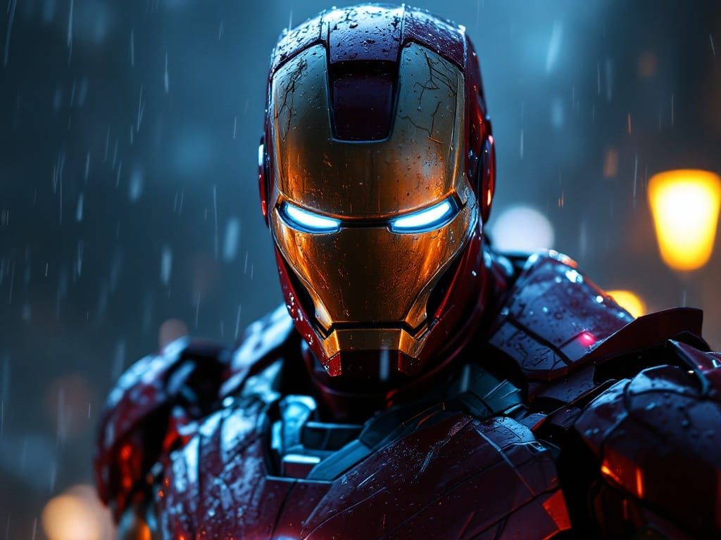 Iron Man in a Cyberpunk-Inspired Digital Oil Painting