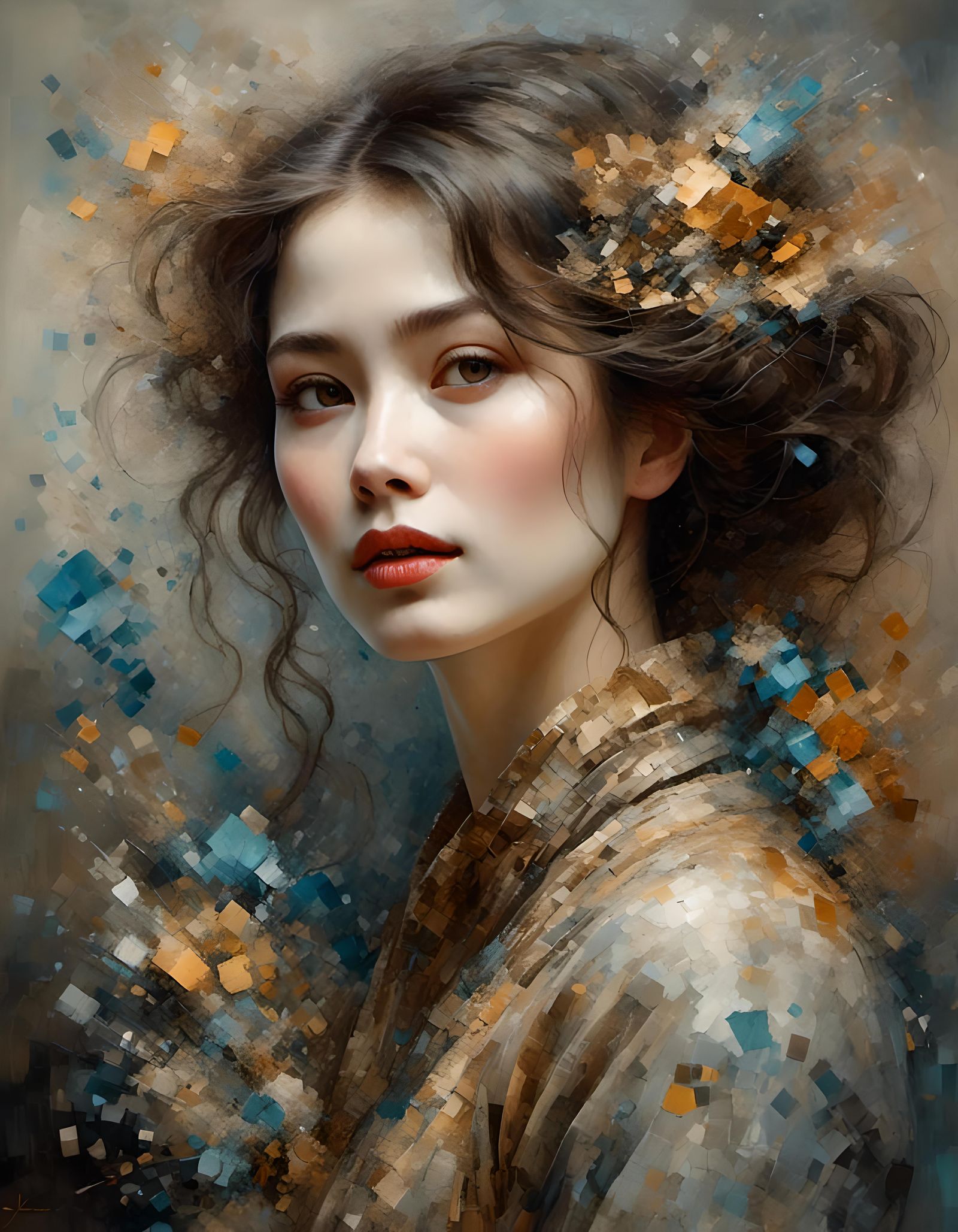 Klimt-Inspired Cubist Portrait of a Woman