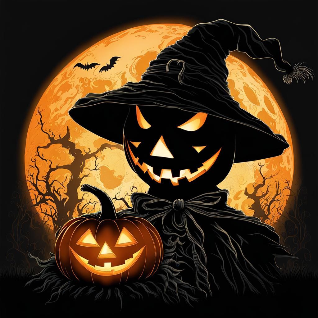 Terrifying Scarecrow Jack-o'-Lantern in Double Exposure Art