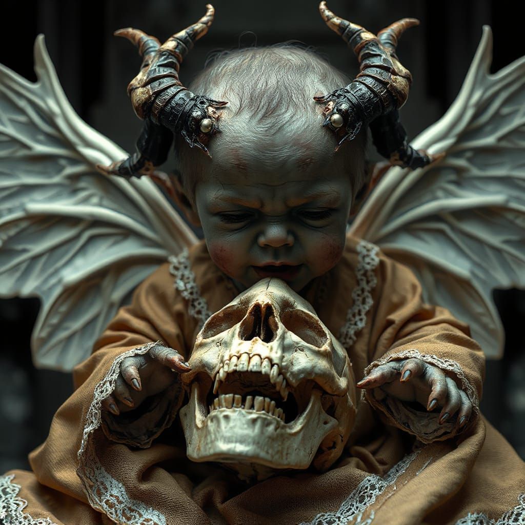 Grotesque Mechanical Baby Sipping Nectar in Biomechanical St...