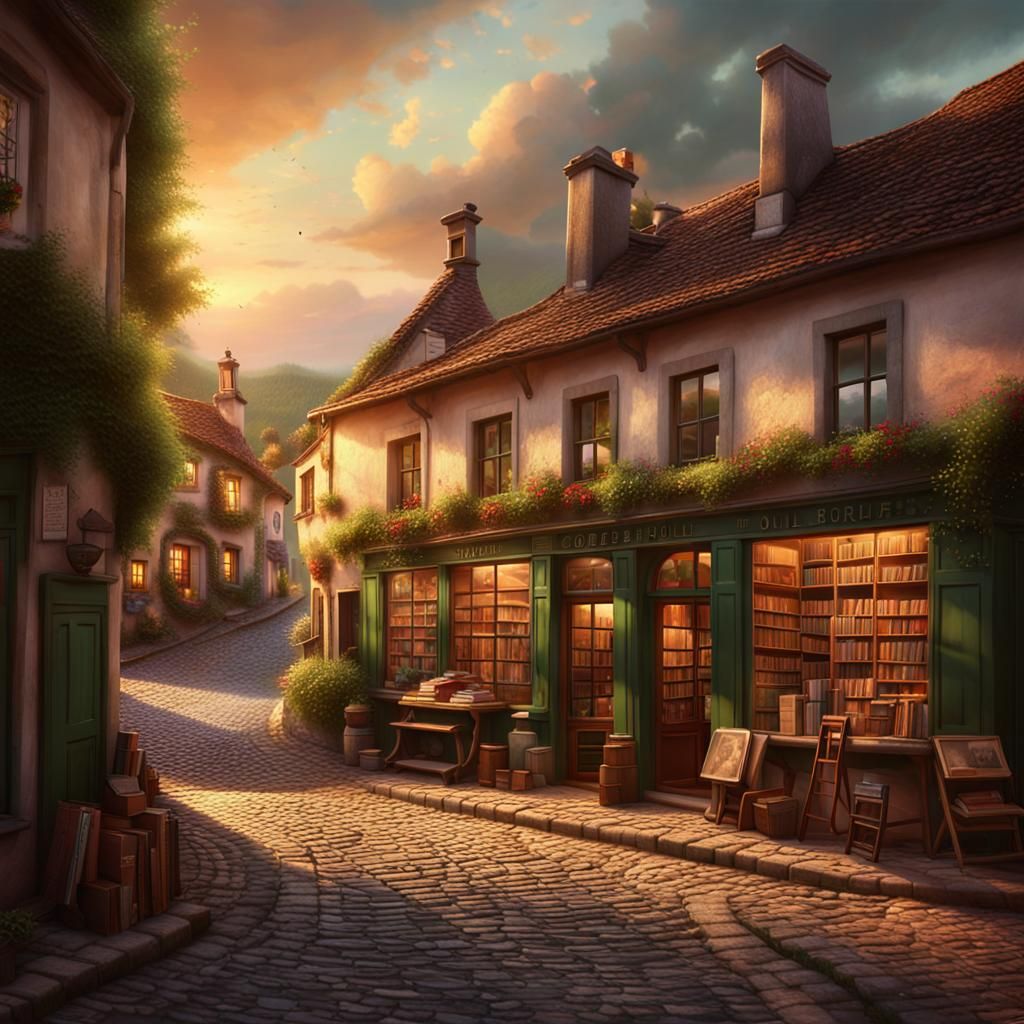 Quaint Village Bookshop: Digital Matte Painting