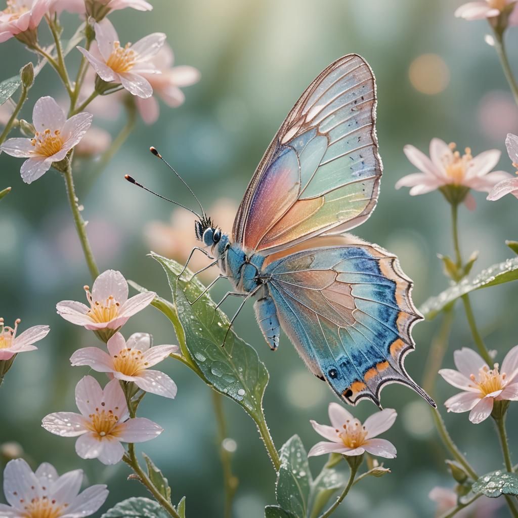 Butterfly on Flower in Soft Pastel Style