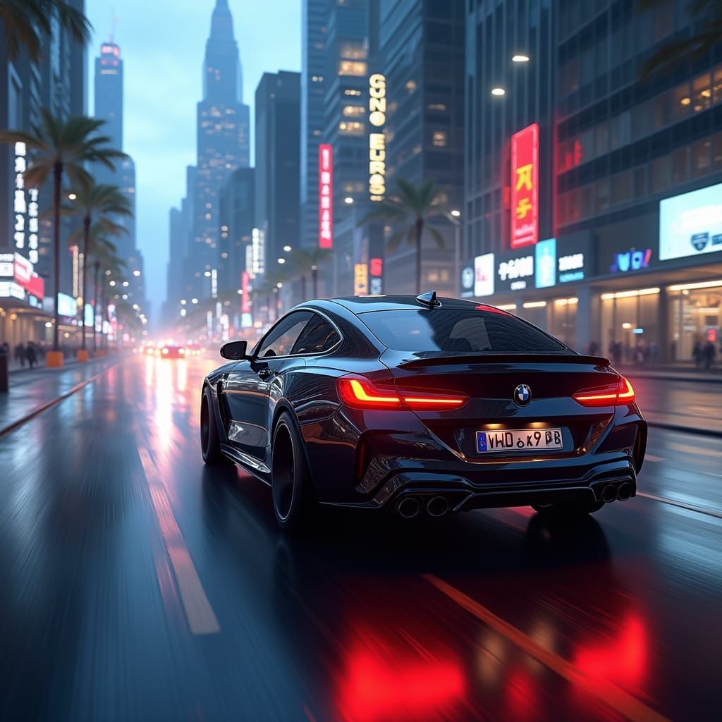 BMW X Series Speeds Through Futuristic Cityscape in Cyberpun...