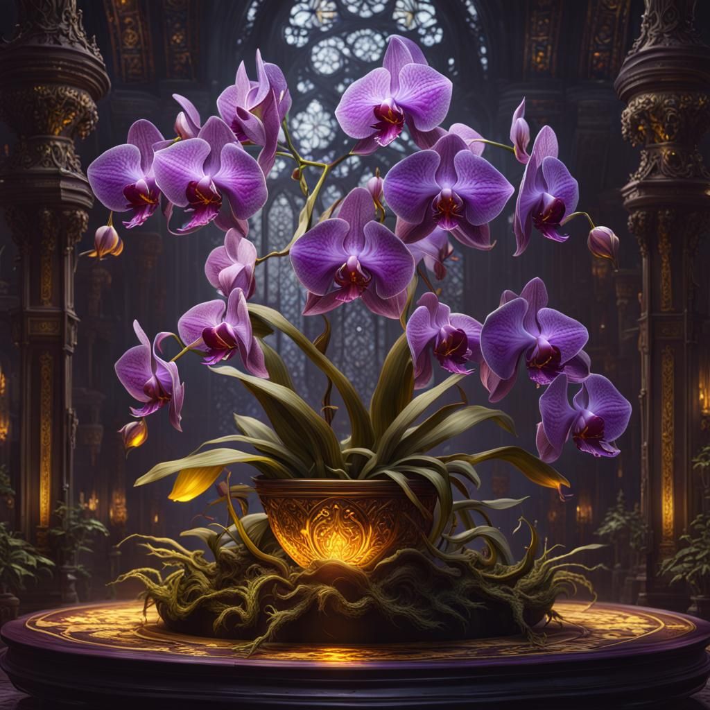 Dragon Orchid in Dark Fantasy Style, Hyperdetailed