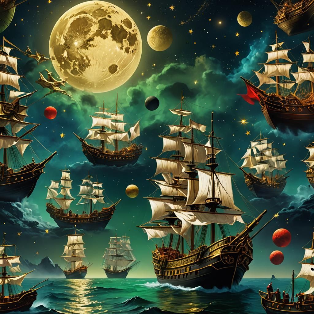 Golden Galleons Under Starlight: Matte Painting