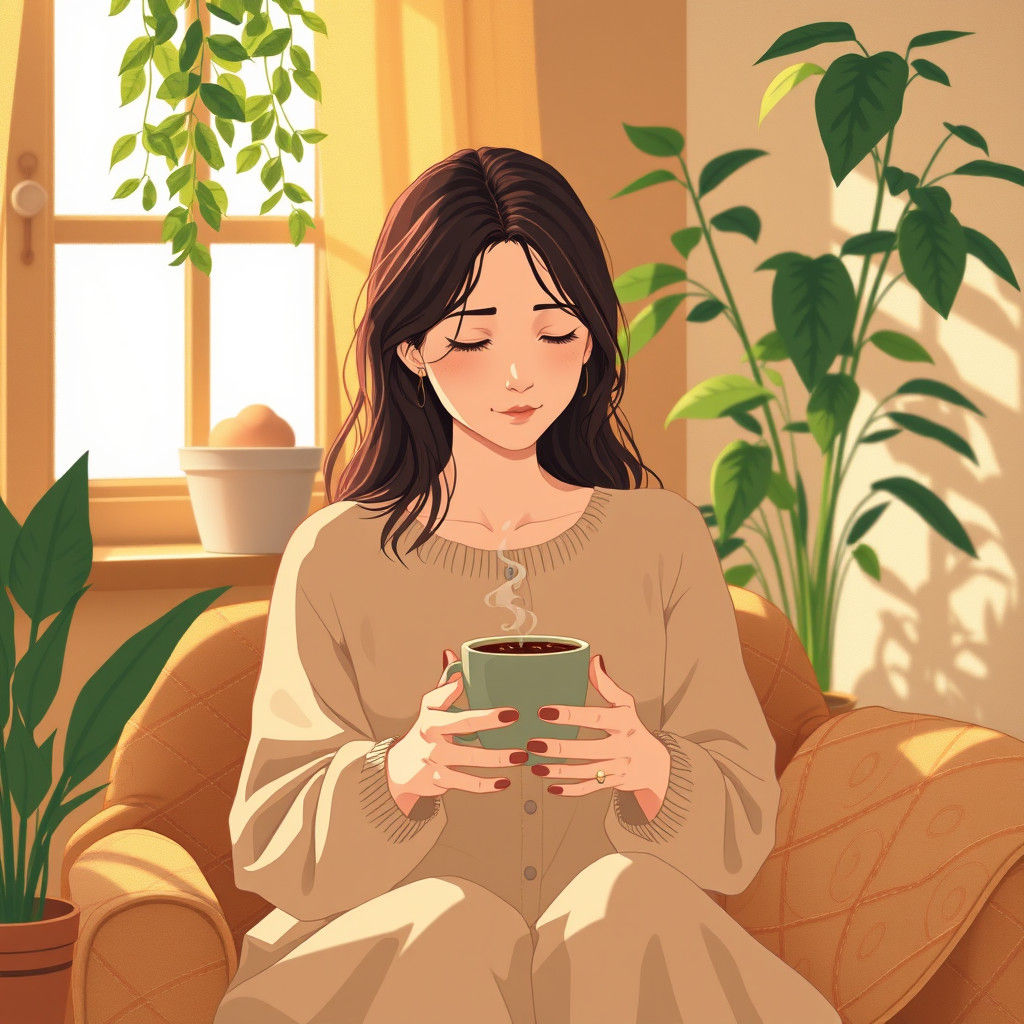 Introspective Woman in Therapy with Coffee