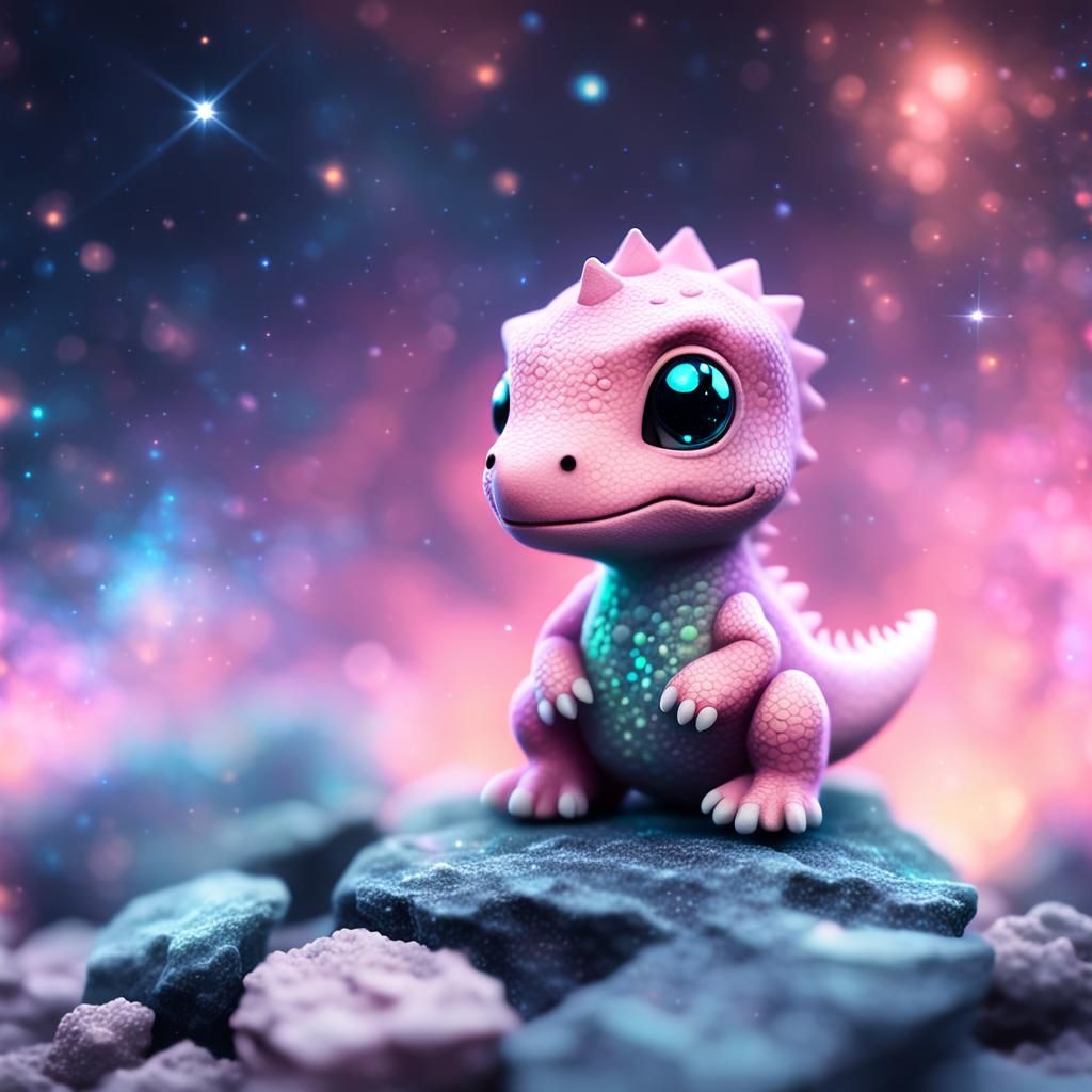 Chibi Dinosaur with Nebula Inside in Surreal Photography