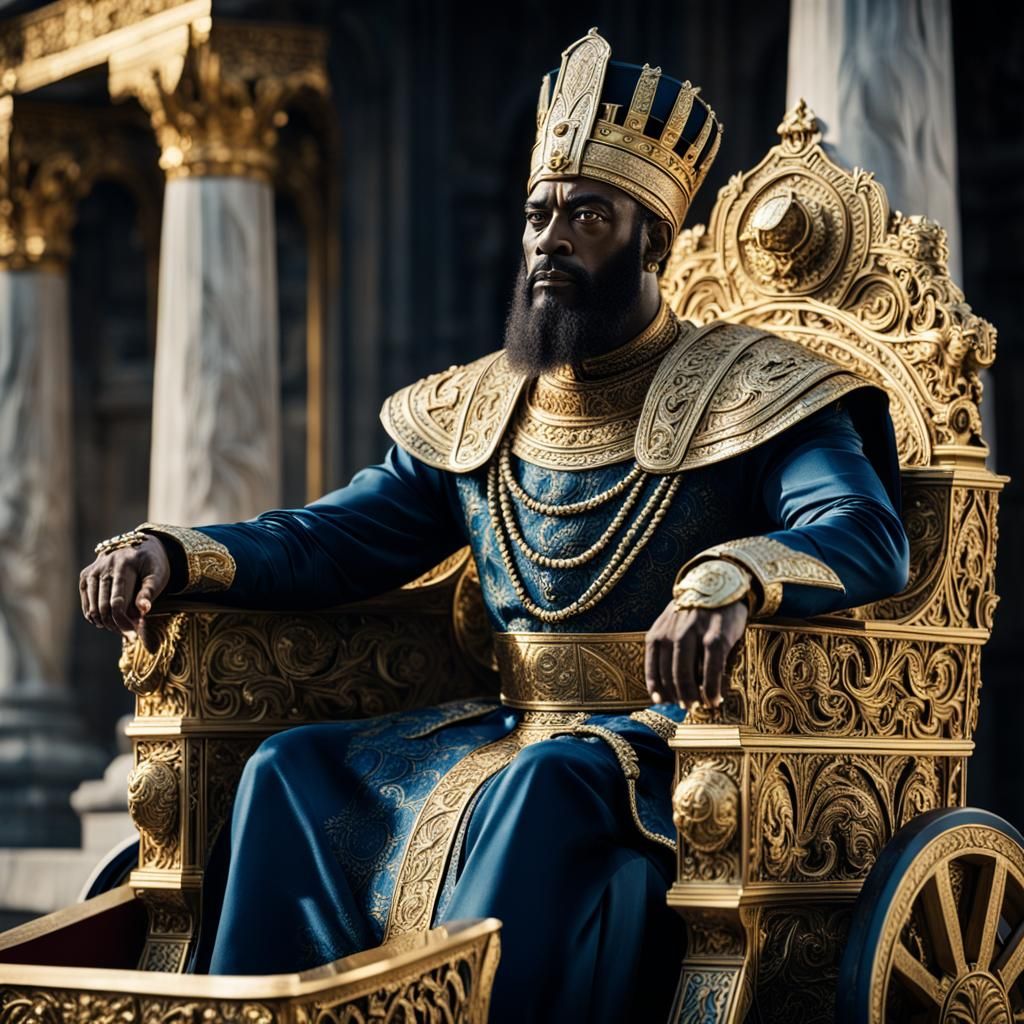 King Xerxes on Ornate Chariot: Hyperrealistic Close-Up