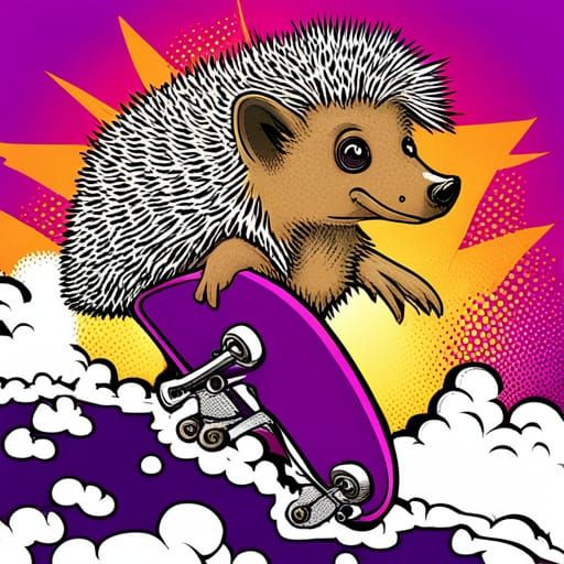 Hedgehog Skateboarding in Pop Art Style