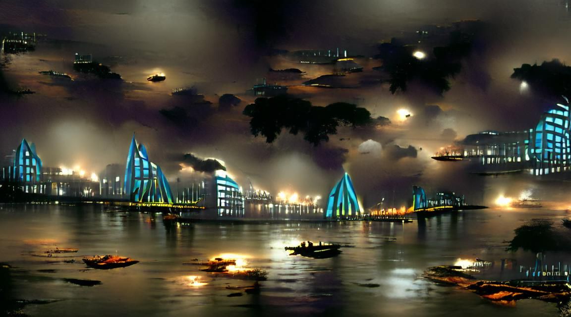 Kolkata City Bay at Night: Concept Art