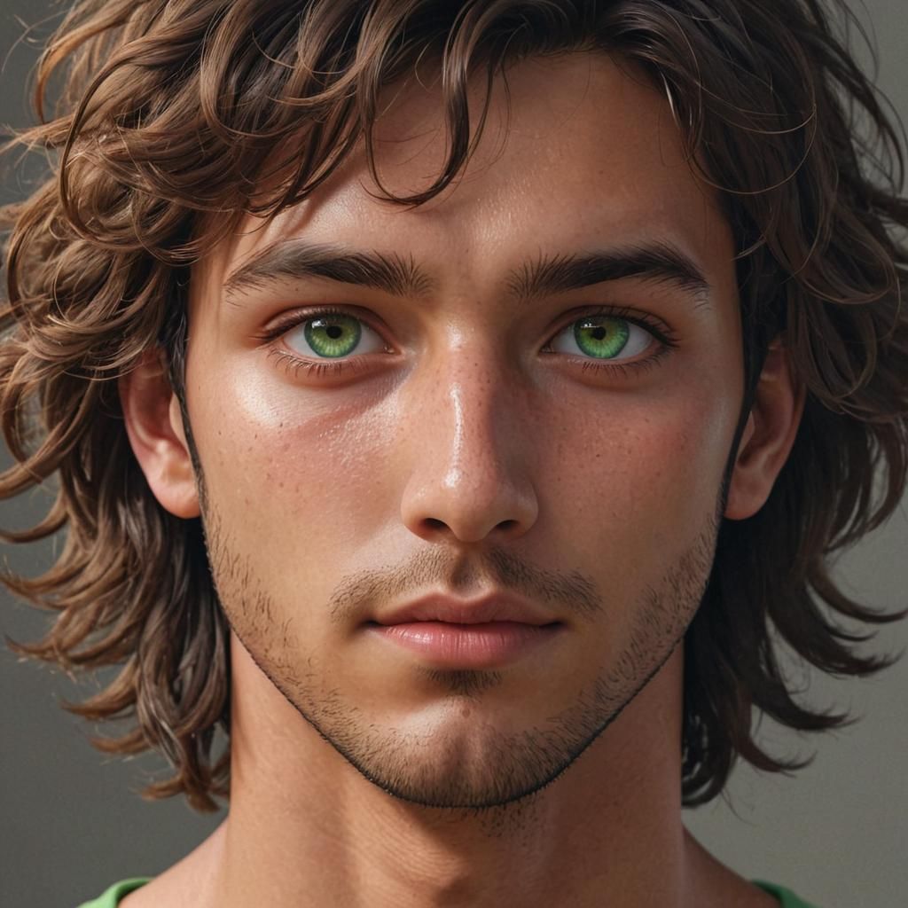 Anime Style Portrait of Man with Green Eyes